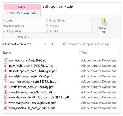 Bulk reporting PDF results